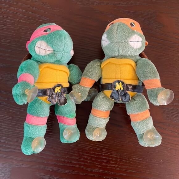 Vinage Teenage Mutant Ninja Turtles TMNT Michaelangelo &Raphael window toy 1989 - Picture 1 of 9